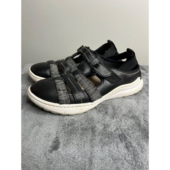 Clark's Women Teagan Step Loafer Black grey leather sandal adjustable size 7M - Picture 4 of 8